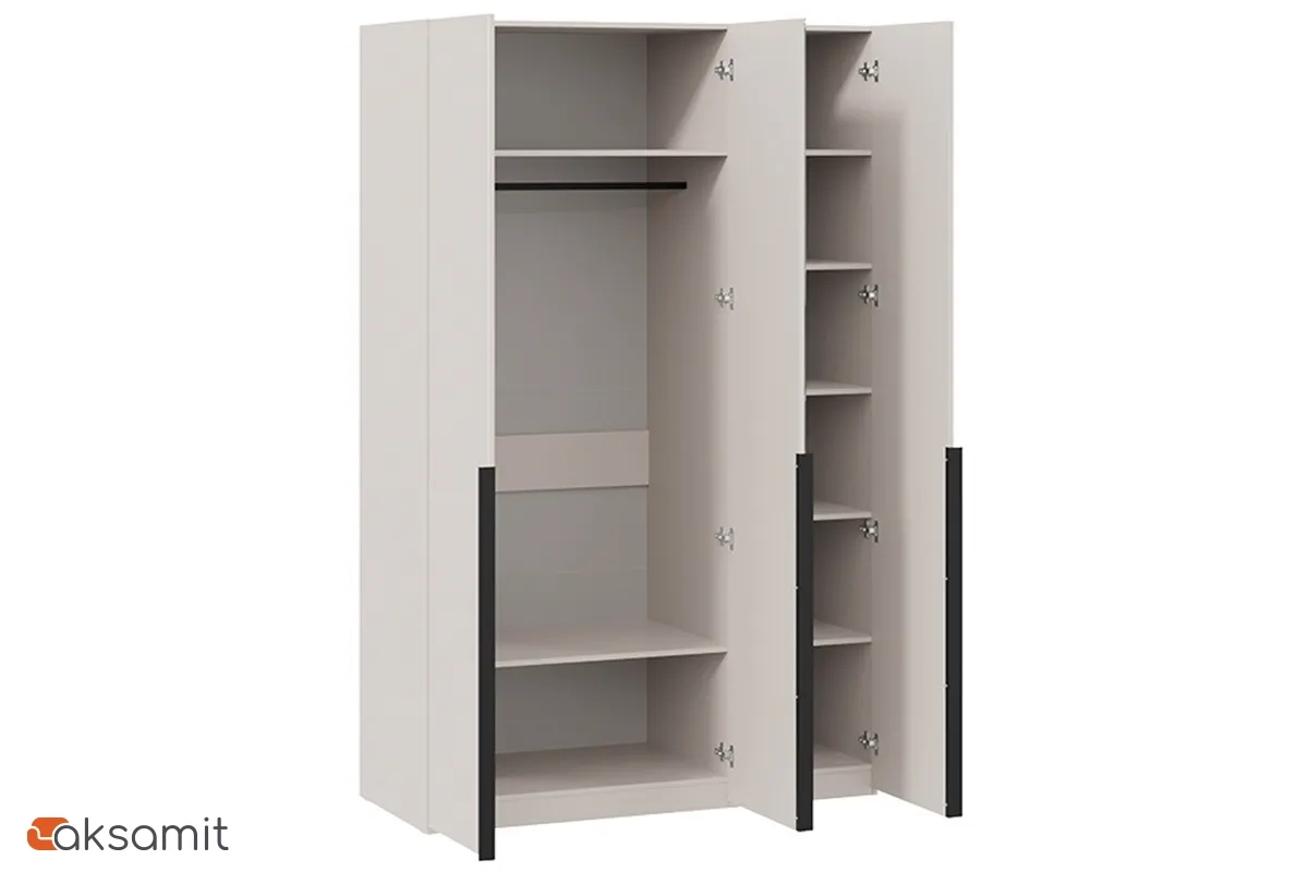 Шкаф для одежды Порто СМ-393.07.112 (580) с 2 глухими и 1 зеркальной дверями (Кашемир матовый / Кашемир сатин)