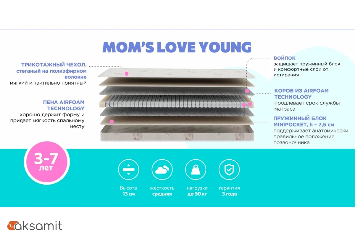 Детский матрас Mom’s Love Young (13 см.) 90х200 трикотаж