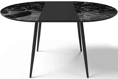 Стол обеденный Стенли 1000 (Стекло с фотопечатью Черный мрамор / МДФ Черный кварц / Металл черный)