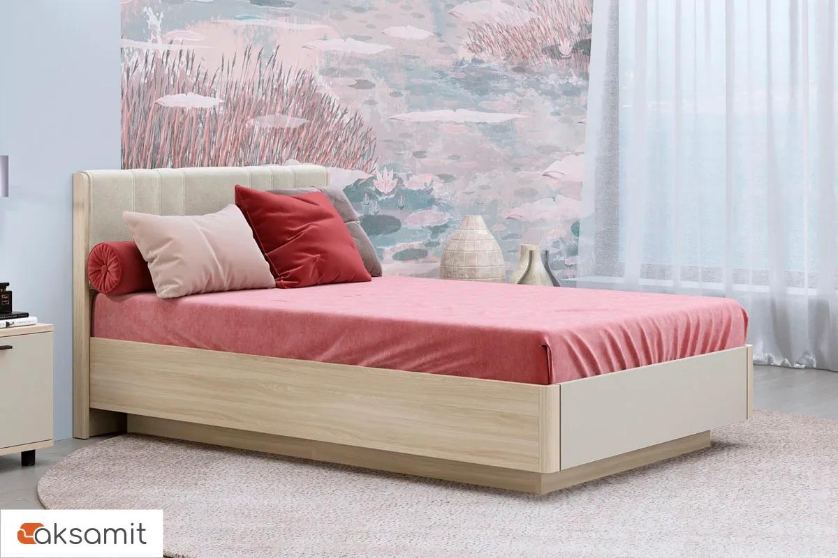 Кровать КР-4011-АС-КМ-В с ПМ 120х200 (Ясень Асахи/Кашемир Матовый/Велюр)