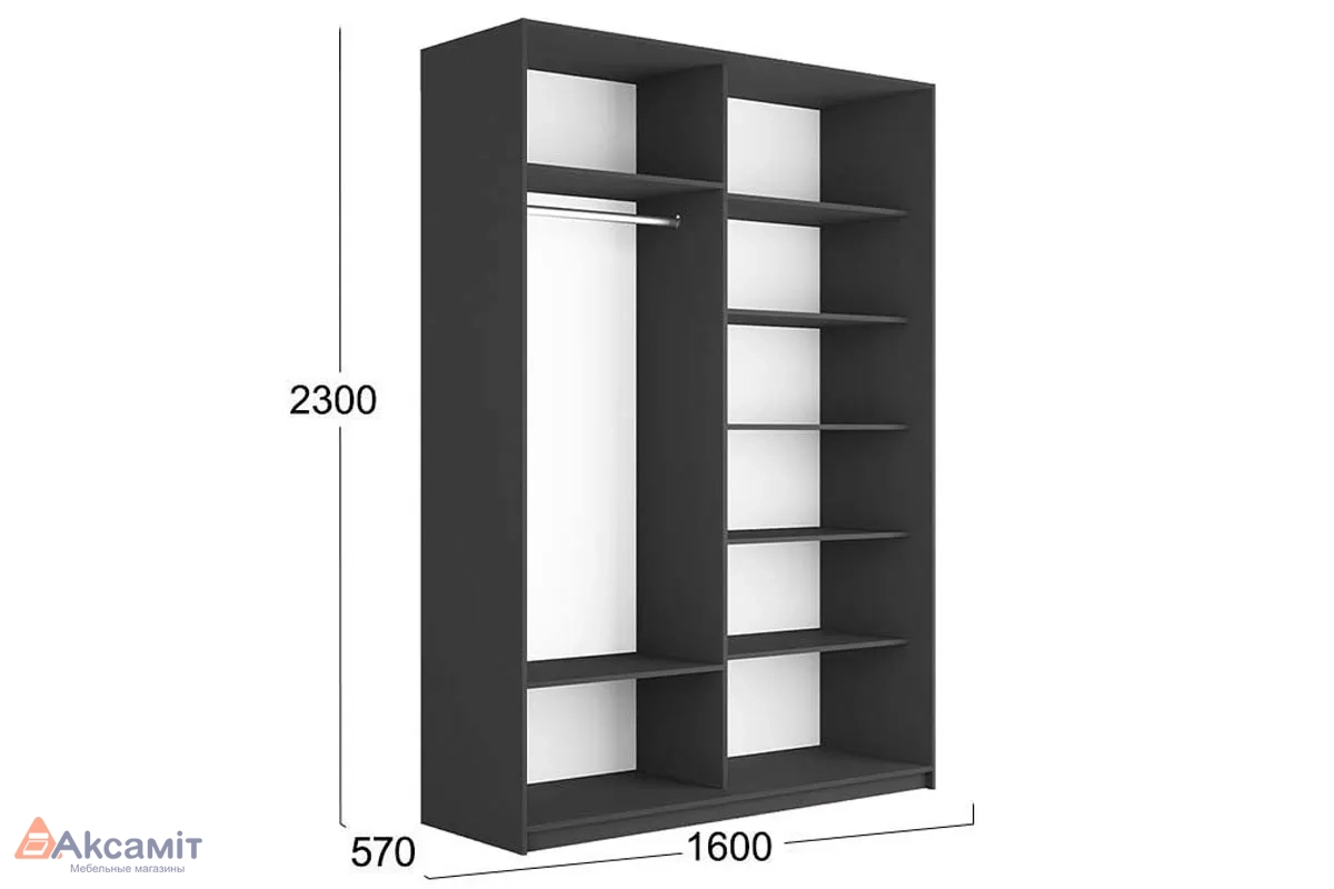 Шкаф-купе 2-х дверный Траст СШК 2.160.80-11.11 (1600x570x2300) (Серый диамант)