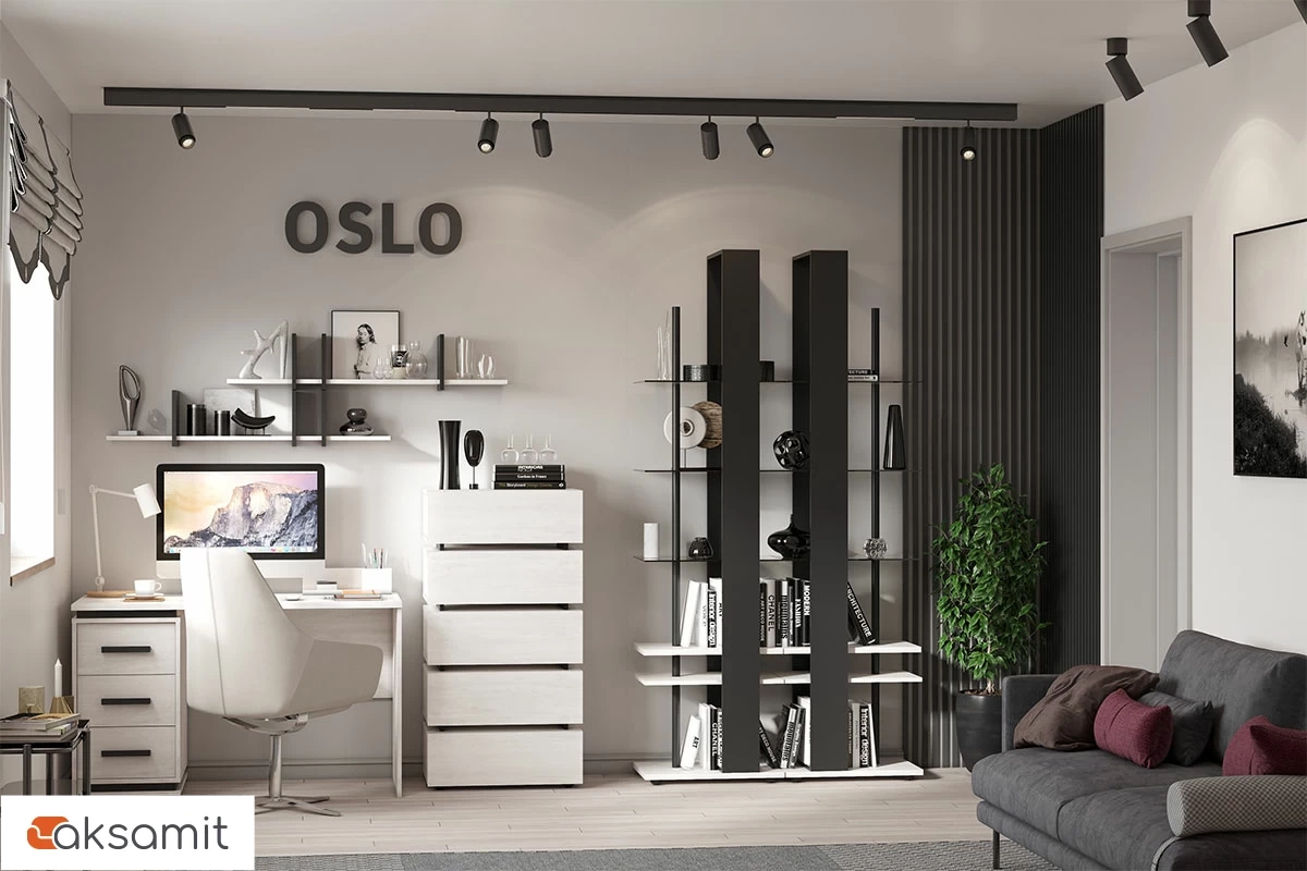 Стол письменный Oslo 84 (Бетон Пайн светлый/Черный)