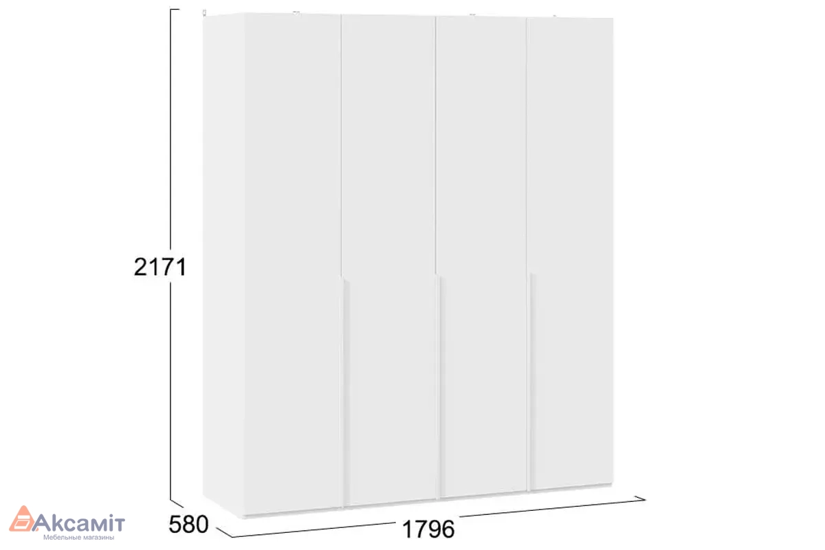 Шкаф для одежды (580) с 4 глухими дверями Порто СМ-393.07.110 (Белый Жемчуг/Белый софт)