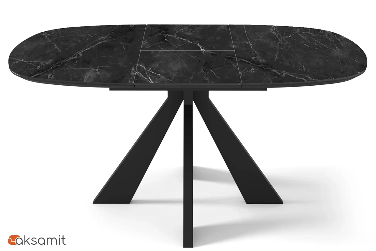 Стол обеденный Эльтон 1100 (вставка 400) (ст. №10 /Керамика Черный мрамор 9806053 / МДФ Черный Кварц / Металл Черный)