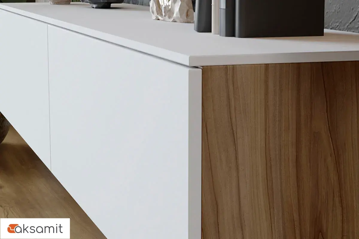 Тумба Порто ТД-393.03.11 для теле- и радиоаппаратуры (Яблоня Беллуно/Белый софт)