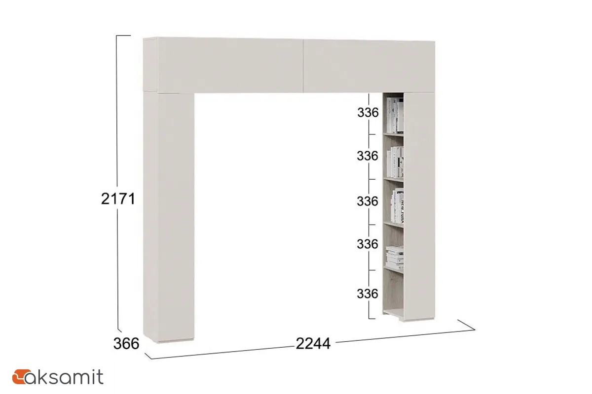 Шкаф навесной Порто СМ-393.21.022 (366) со стеллажами (Кашемир матовый / Баттл рок / Кашемир сатин)
