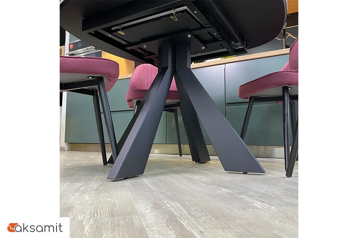 Стол обеденный Эльтон 1100 (вставка 400) (ст. №10 /Керамика Черный мрамор 9806053 / МДФ Черный Кварц / Металл Черный)