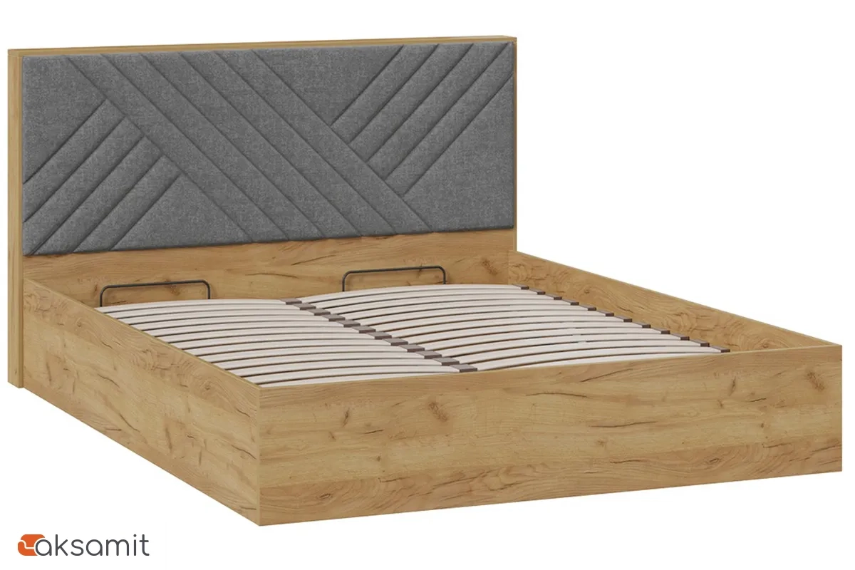 Кровать Хилтон Тип 1 с ПМ и заглушиной 160х200 (Дуб Крафт золотой/Велюр серый)