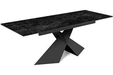 Стол обеденный Марвел 1600(2200) (Керамика SG592502R Риальто темно-серый / Рама черная / Металл черный) 