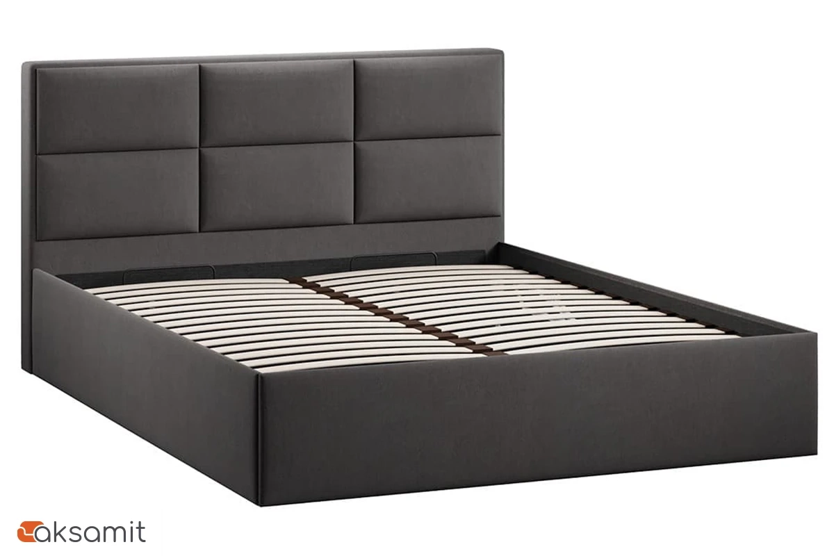 Кровать Стелла с ПМ Тип 1 и заглушиной 140х200 (Велюр / Графит)