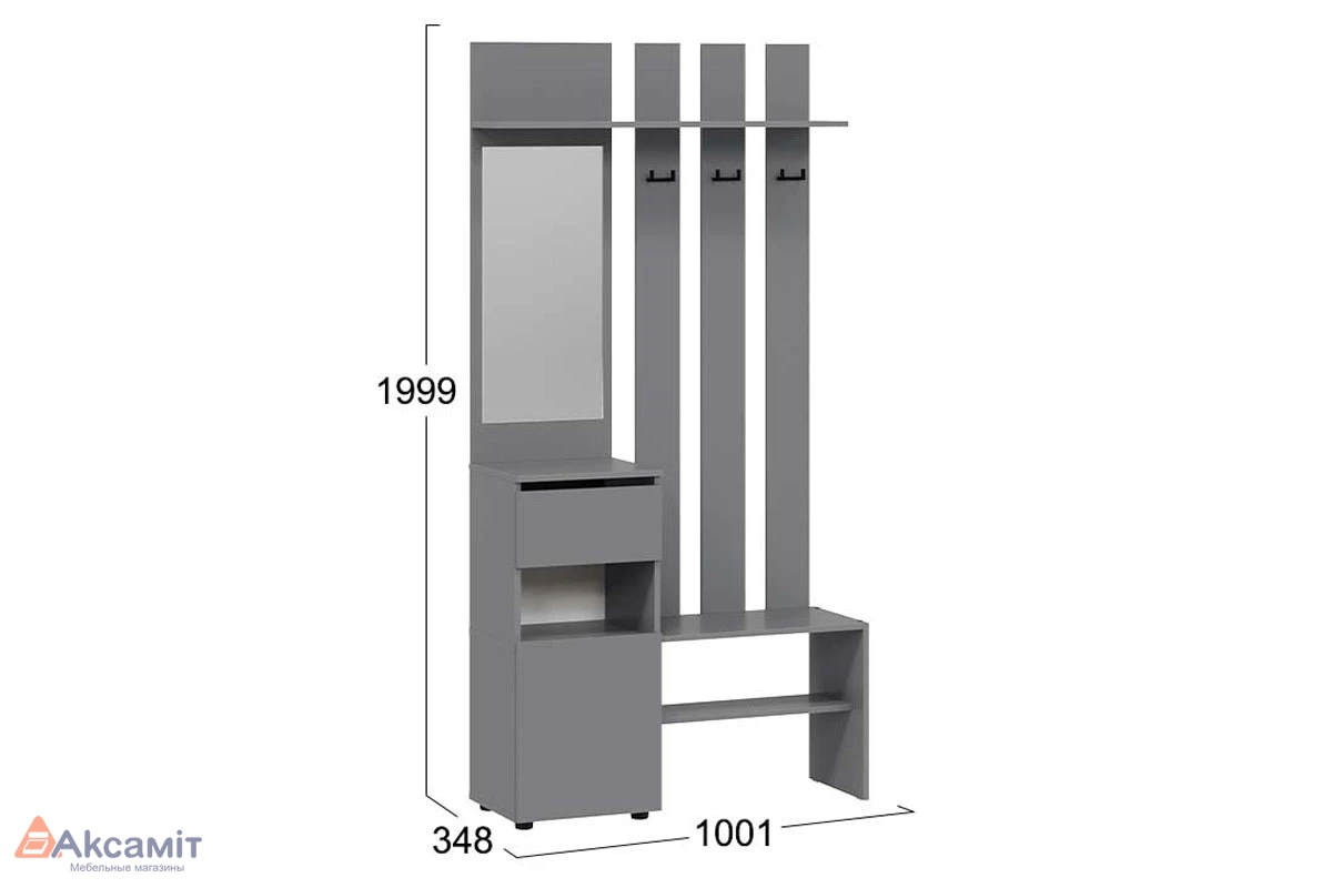 Вешалка с зеркалом Денвер Исп.2 (Графит/Серый)