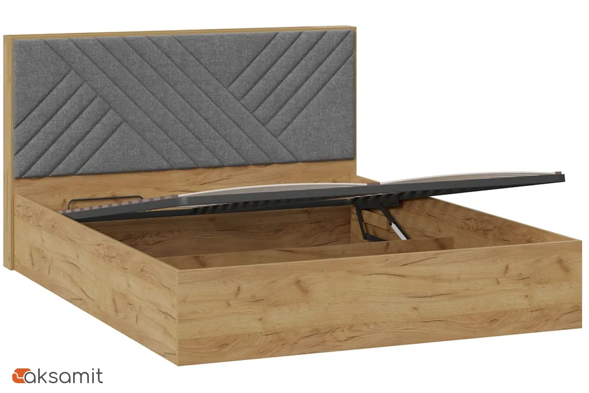 Кровать Хилтон Тип 1 с ПМ и заглушиной 160х200 (Дуб Крафт золотой/Велюр серый)