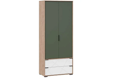 Шкаф для одежды комбинированный Лео ТД-410.07.22 (Гикори джексон/Белый матовый/Дымчатый зеленый)