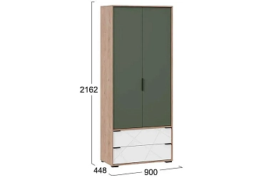 Шкаф для одежды комбинированный Лео ТД-410.07.22 (Гикори джексон/Белый матовый/Дымчатый зеленый)