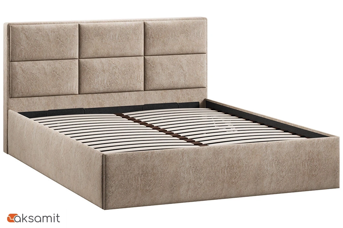 Кровать Стелла с ПМ Тип 1 и заглушиной 160х200 (Микровелюр/Wellmart Dark Beige) Кровать Стелла с ПМ Тип 1 и заглушиной 160х200 (Микровелюр/Wellmart Dark Beige)
