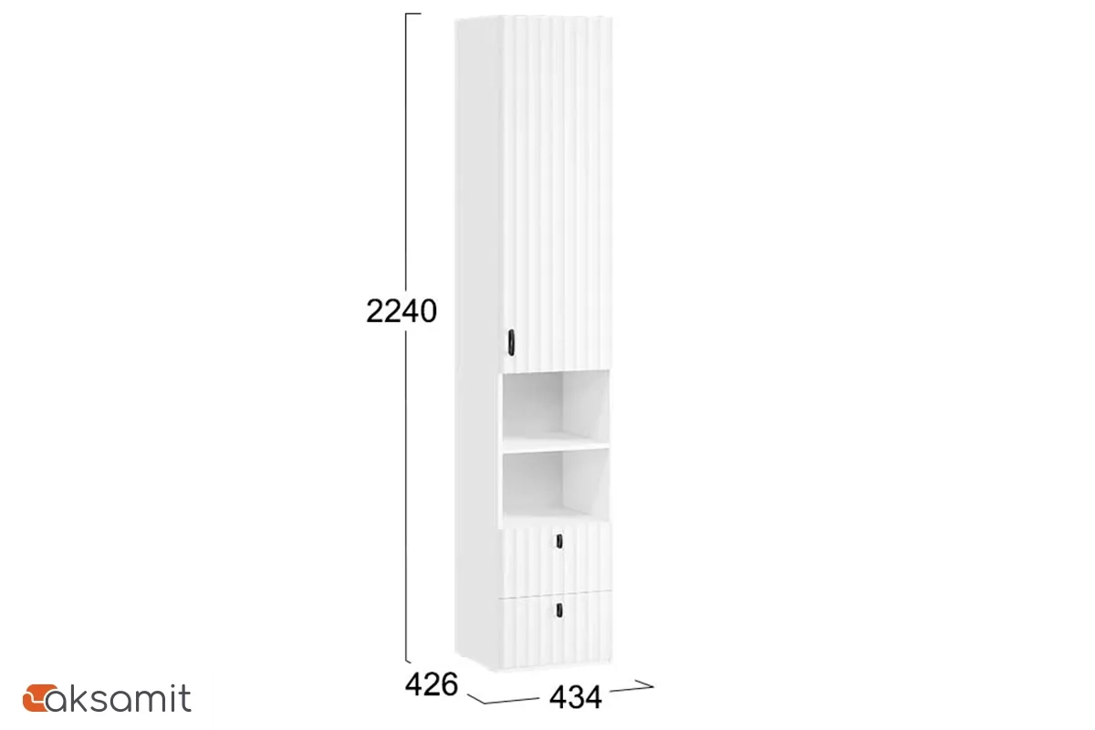 Шкаф комбинированный Тиффани Исп.2 с 1 дверью / 2 ящика (Белый снег / Белый софт)