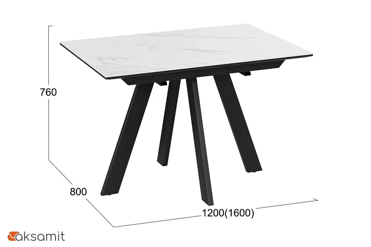 Стол обеденный Бронкс Тип 1 раздвижной (Черный муар / Керамика матовая белый мрамор)