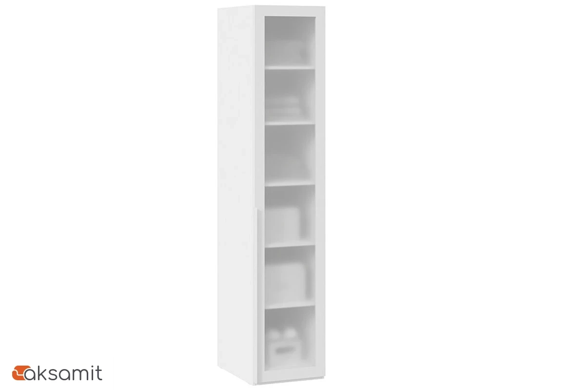 Шкаф для белья Порто СМ-393.07.008 (580) с 1 дверью со стеклом (Белый Жемчуг/Стекло сатин белое)