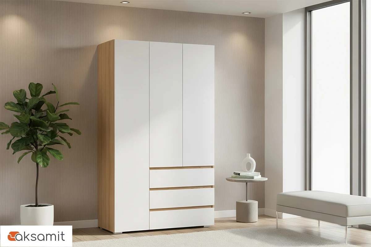 Шкаф 3-створчатый с ящиками Веста (Дуб золотистый / Белый)