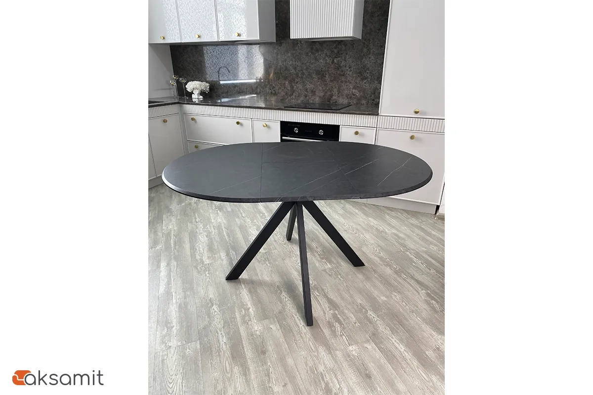 Стол обеденный Москва d 1000 (МДФ в плёнке Мрамор Черный SSK460 / Рама черное / Металл черный)
