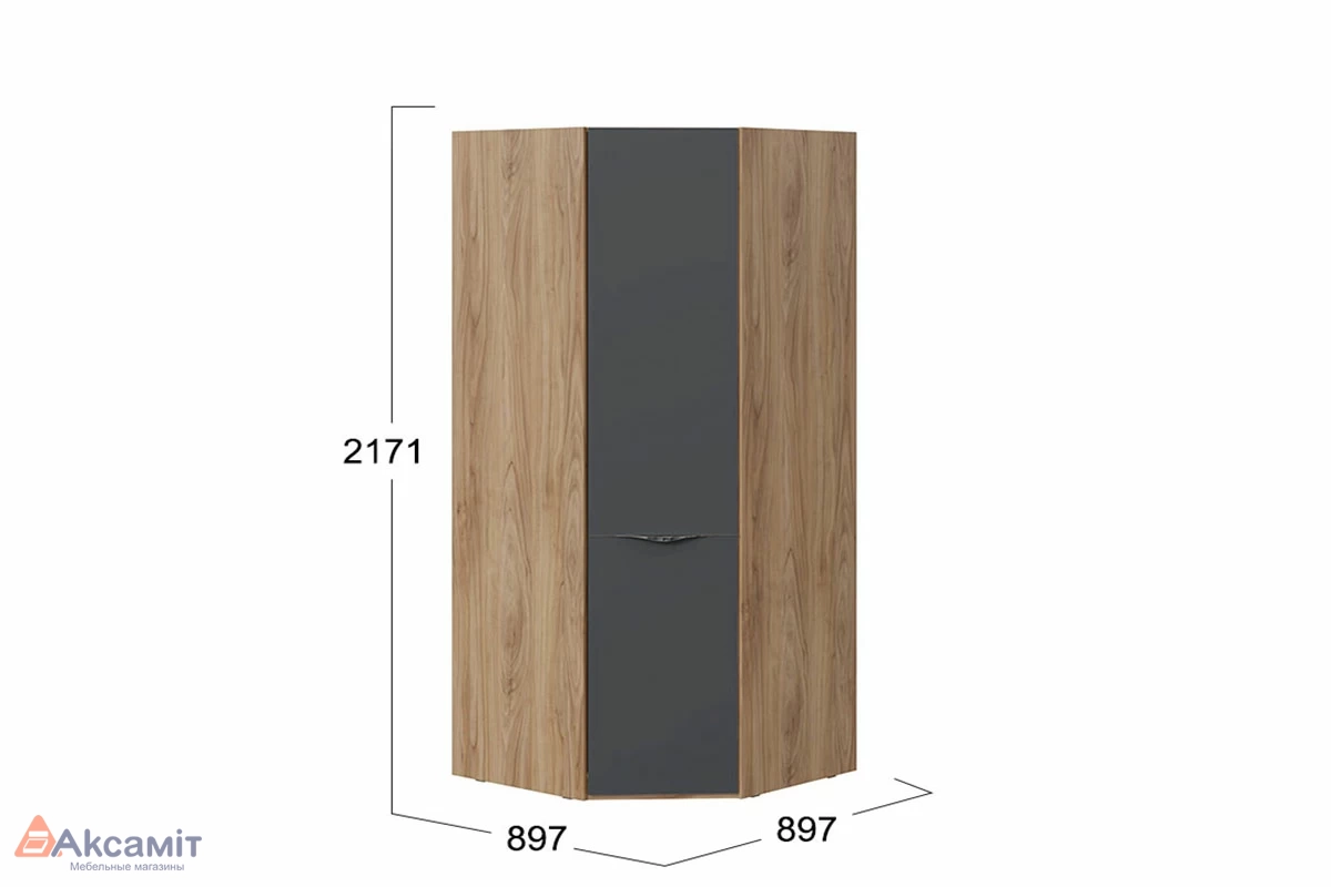 Шкаф угловой со стеклянной дверью Глосс СМ-319.07.311 (Яблоня Беллуно/Cтекло/Графит матовый)