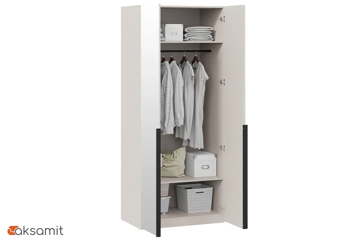 Шкаф для одежды Порто СМ-393.07.005 (580) с 1 глухой и 1 зеркальной дверями (Кашемир матовый / Кашемир сатин)