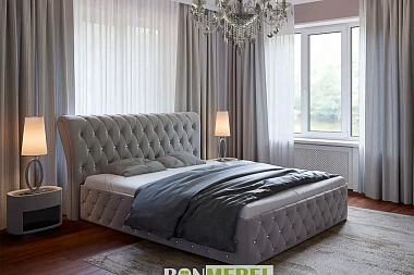 Кровать Камелия 160х200 с ПМ (Стразы/ткань велюр серый)