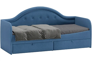Кровать Адель с мягкой спинкой тип 1 (Велюр/Синий)