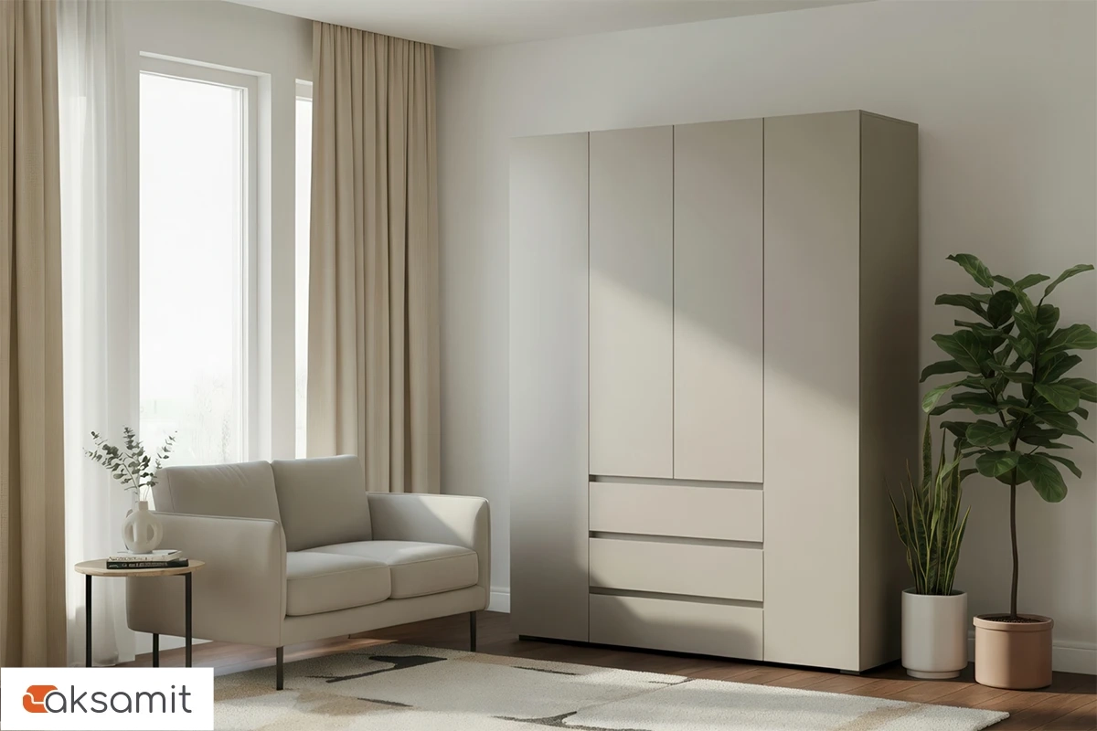 Шкаф 4-створчатый с ящиками Веста (Бежевый)