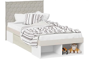 Кровать с мягкой спинкой и ящиком Сканди СМ-386.12.004 (Дуб Гарден/Белая/Jercy cream)