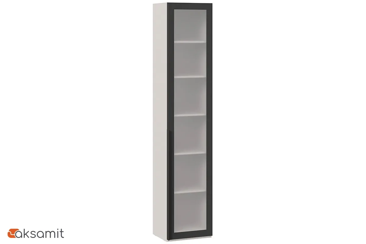 Шкаф для белья Порто СМ-393.07.213 (366) с 1 дверью со стеклом (Кашемир матовый / Графит / Стекло сатин черное)