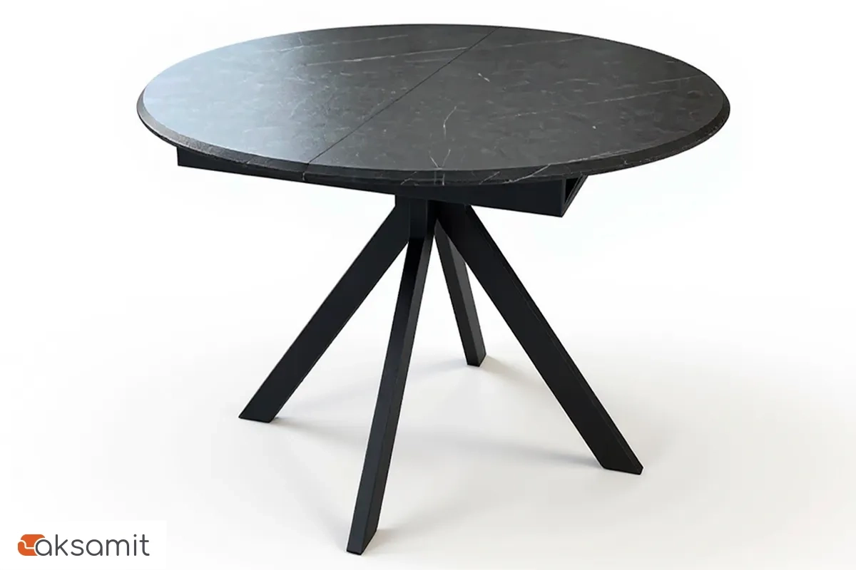 Стол обеденный Москва d 1000 (МДФ в плёнке Мрамор Черный SSK460 / Рама черное / Металл черный)