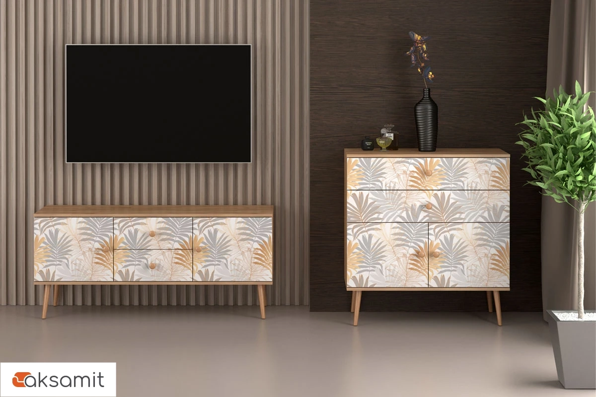 Набор мебели для гостиной Art design Flora (Дуб Крафт Золотой/Белый с Рисунком) Набор мебели для гостиной Art design Flora (Дуб Крафт Золотой/Белый с Рисунком)