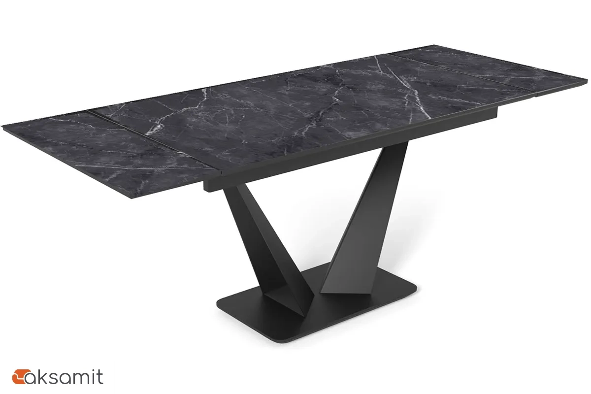 Стол обеденный Ниагара 1400(2000) (ст. №2 / Керамика FNZ9206053 Shakespeare black / МДФ Черный кварц / Металл Черный)