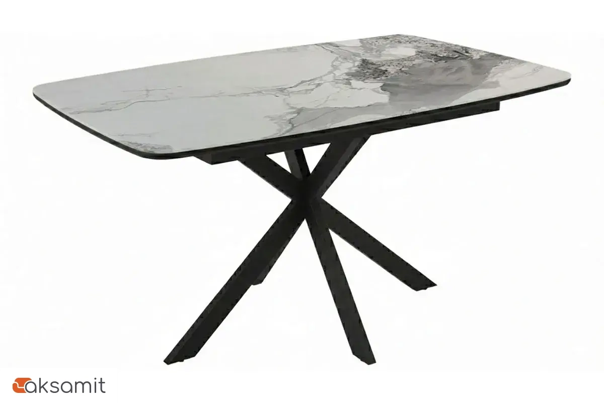 Стол обеденный Аризона 1300х800 (Керамика YB8020122BG Пандора / МДФ в пленке Черный кварц /Металл черный)