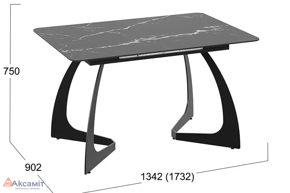 Стол обеденный раздвижной Конкорд Тип 2 (Черный муар/Стекло матовое черный мрамор)