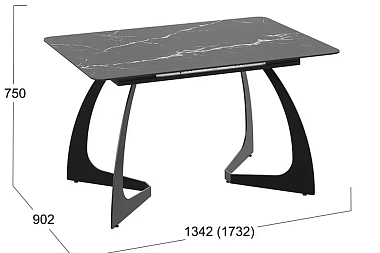 Стол обеденный раздвижной Конкорд Тип 2 (Черный муар/Стекло матовое черный мрамор)