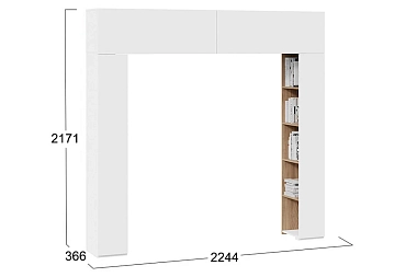 Шкаф навесной со стеллажами Порто СМ-393.21.022 (Белый жемчуг/Яблоня беллуно/Белый софт)