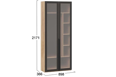 Шкаф для одежды (366) с 2 дверями со стеклом Порто СМ-393.07.226 (Яблоня Беллуно/Графит/Стекло сатин черное)