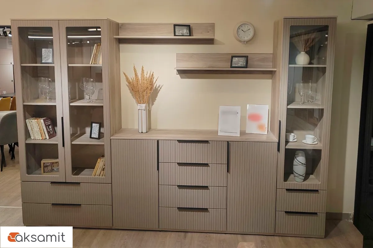 Шкаф-витрина Астория (07) с ящиками (Дуб кастелло серый / Грей софт)