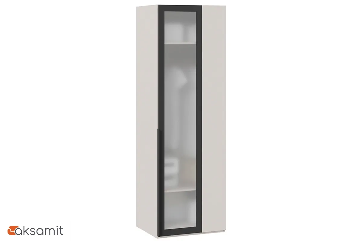 Шкаф угловой Порто СМ-393.07.011 (580) с 1 дверью со стеклом (Кашемир матовый / Графит / Стекло сатин черное)