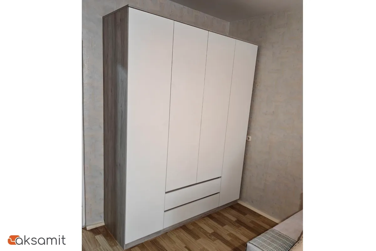 Шкаф 4х-дверный Лори (Дуб Серый/Белый)