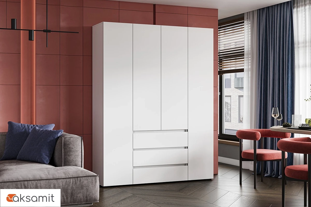 Шкаф 4-створчатый с ящиками Веста (Белый)