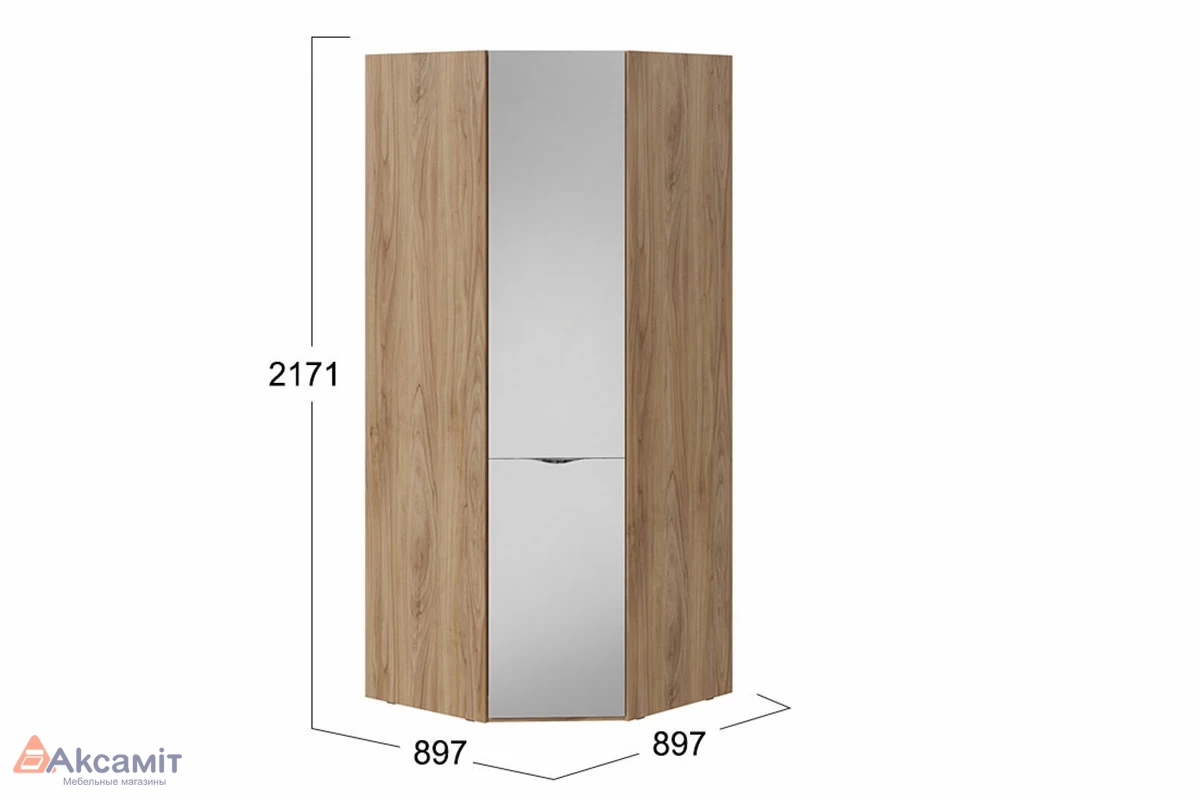 Шкаф угловой с зеркальной дверью Глосс СМ-319.07.312 (Яблоня Беллуно)