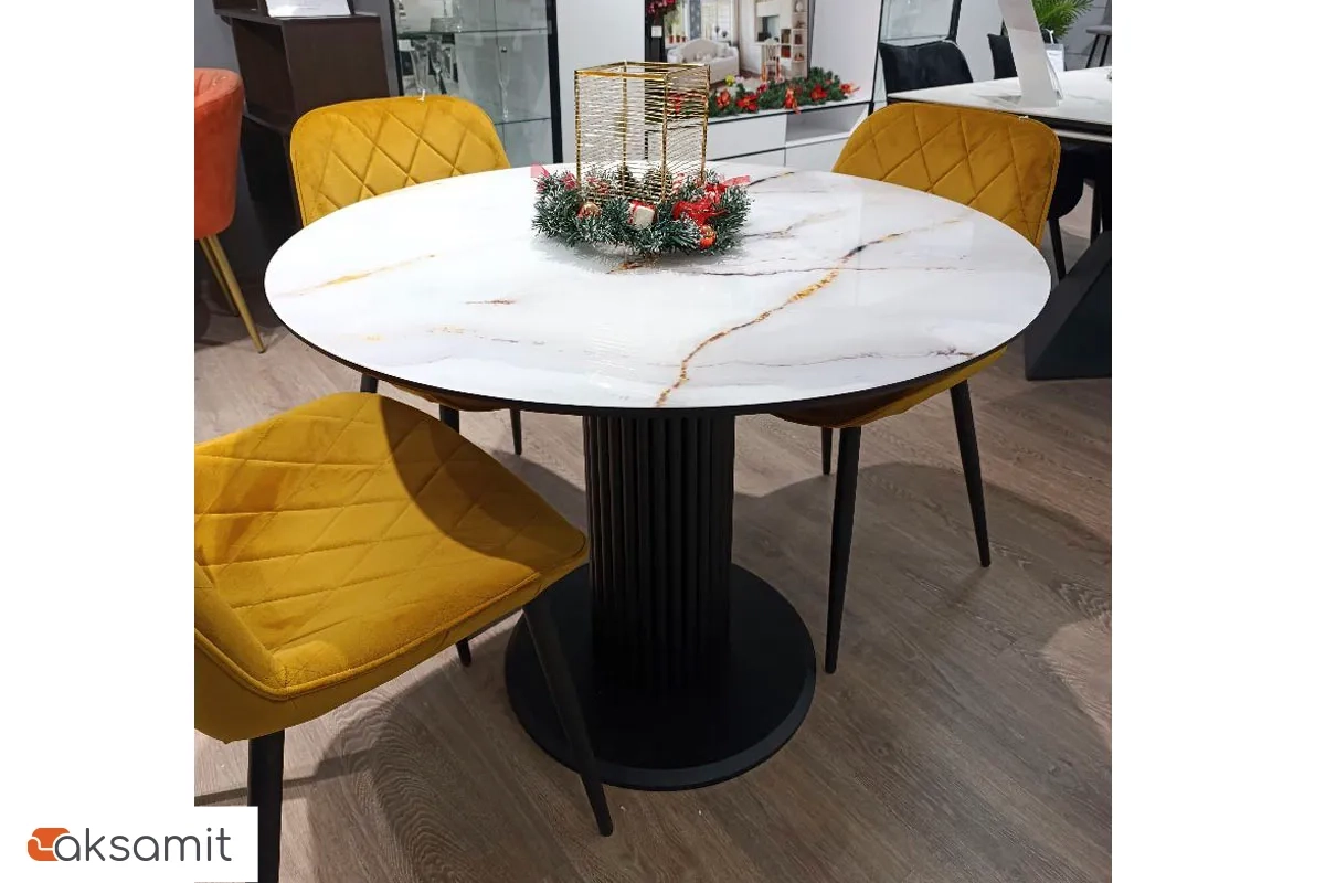 Стол обеденный Византия d 1000 (Стекло с фотопечатью Аурум/Рама черная/Металл черный)