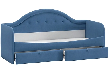 Кровать Адель с мягкой спинкой тип 1 (Велюр/Синий)