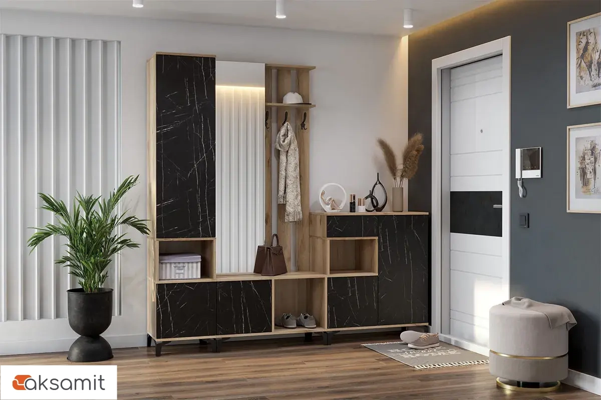 Комод Луксор-13 ( Дуб Делано светлый/Камень Пьетра черный)