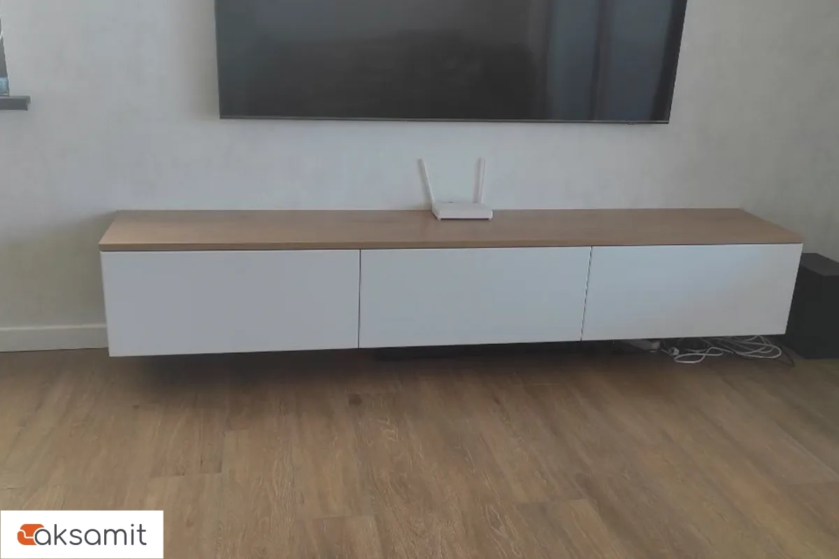 Тумба под ТВ Сканди с 3 дверками 2420 (Дуб бунратти/Белый бланш)