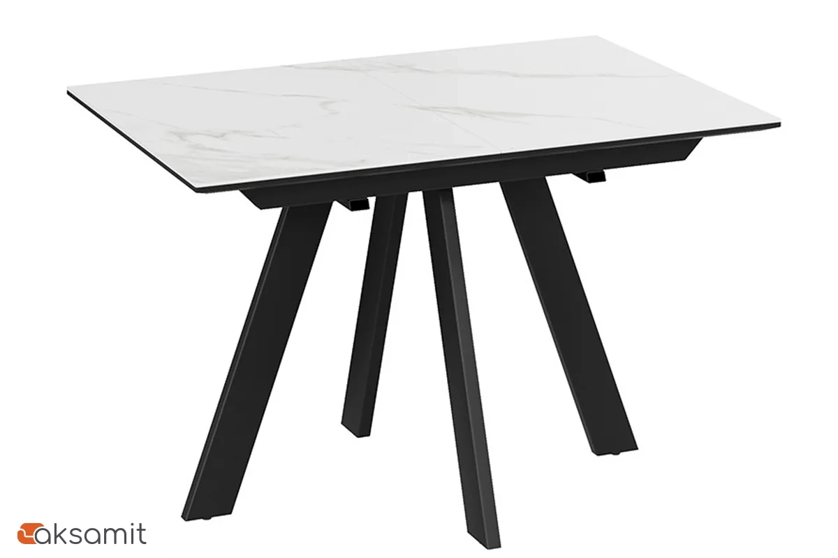 Стол обеденный Бронкс Тип 1 раздвижной (Черный муар / Керамика матовая белый мрамор)