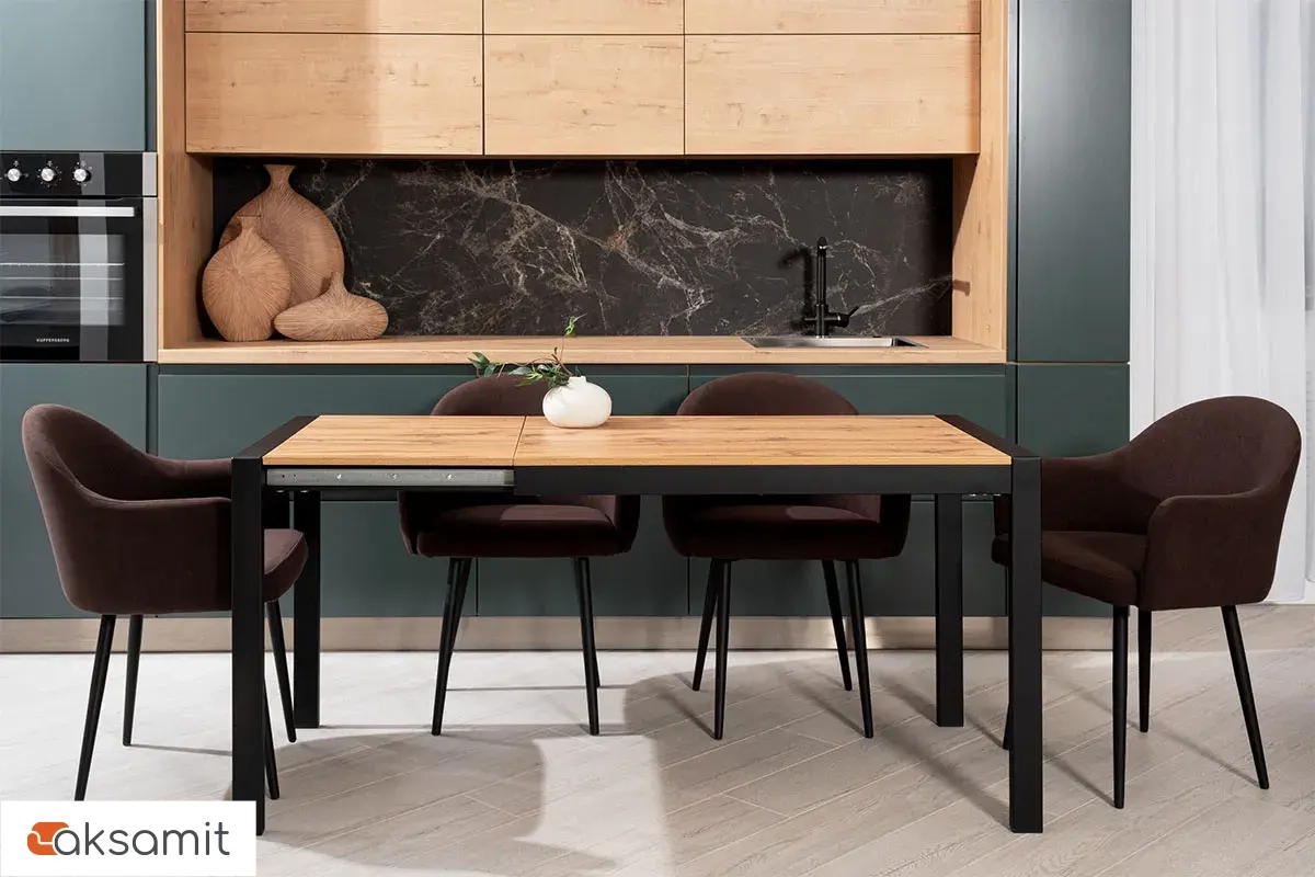 Стол обеденный Этно (Дуб вотан / Рама черная / Металл черный)